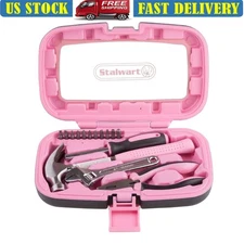 15 Piece Pink Tool Set Women Compact Home Repair Kit Adjustable Wrench Pliers US