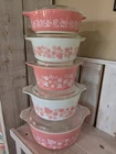 Vintage Pyrex Pink Gooseberry Casserole Set w/Lids 471-475