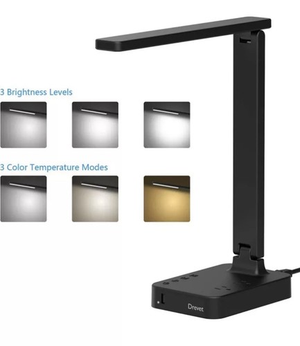 Drevet LED Desk Lamp with USB Port & 2 AC Outlets – Dimmable Desk Light - 第 3/8 張圖片