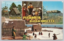 Postcard Hello From Plymouth Massachusetts Pilgrim House and Mayflower II