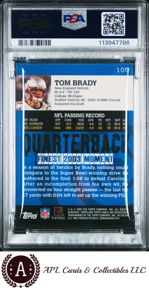2004 Finest Jersey #105 Tom Brady PSA 8 - Image 2 of 2