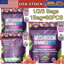 80Pcs Mushroom Gummies Supplement With Ashawanduha Functional Mushroom Gummies