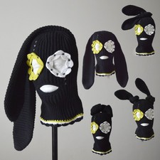 Cagoule au crochet lapin noir personnalisé tricot mignon bonnet masque de...