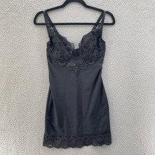 Victorias Secret Slip Dress Women 34D Black Lace Nylon Lingerie Vintage Golden