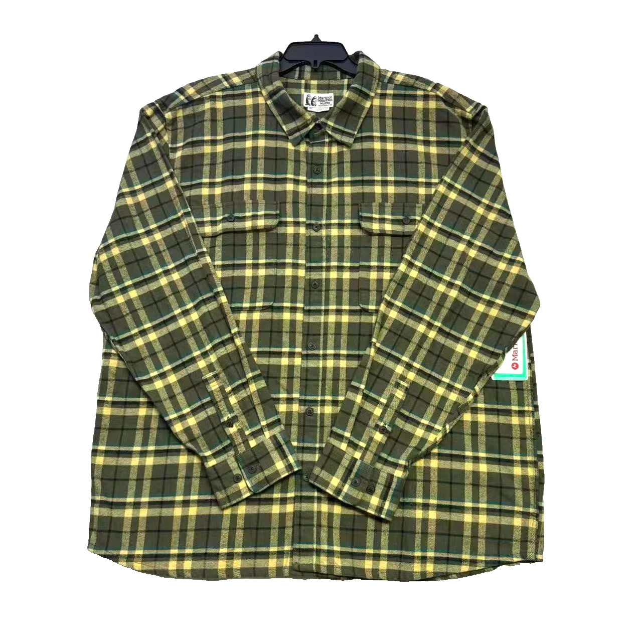 Marmot Doran Midweight Flannel Shirt XL Green Yellow Plaid Hiking NWT $110 NEW