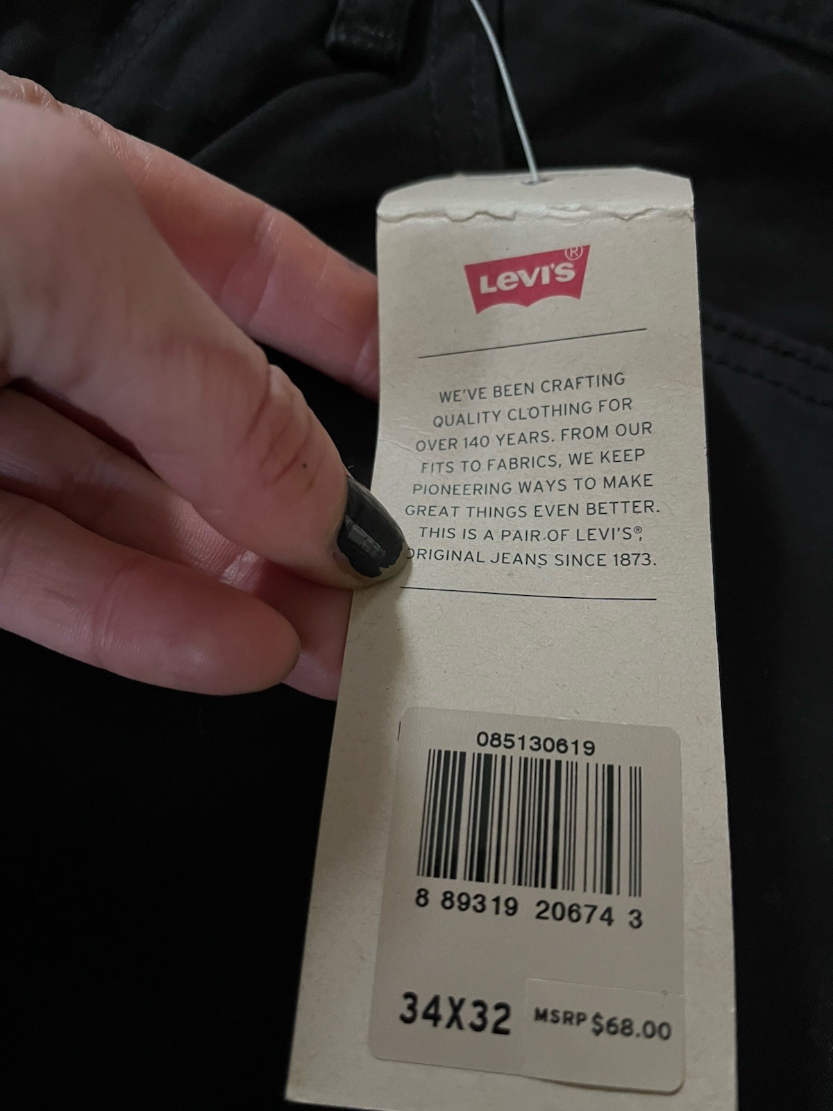 Levi's Men's 513 Slim Straight Jeans Jet Black 34W x 32L New With Tags thumbnail 5