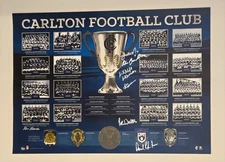 CARLTON BLUES PREMIERSHIP HISTORY PRINT HAND SIGNED NICHOLLS HANDS JONES BUZZ