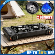 Double Dual Burner Gas Stove Camping Butane Cooker Barbecue Portable Stove UK