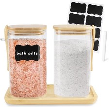 Glass Bath Salt Jars,40oz Bath Salt Container W/ Scoop  Airtight Lid Clear