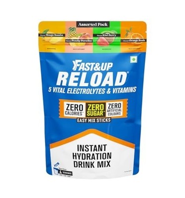 Fast&Up Reload Assorted Electrolyte Powder Pack of 4 Sachets Zero Sugar Mix