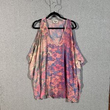 Show Me Your Mumu Kaftan Blouse Womens Large Pink Blue Sheer Boho Festival Top