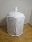 9.5” Vintage Grape Indiana / Colony Harvest Milk Glass Canister With Lid White