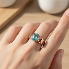 Luminous Neon Blue Paraiba Tourmaline 0.82ct 925 Sterling Silver Rose Gold Rings