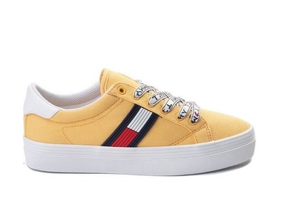 Tommy Hilfiger Paskal Striped Yellow Canvas Low Top Sneakers Lace Up Breathable