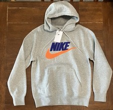 Nike Men's Club Fleece Pullover Hoodie Smoke Grey/Safety Orange FN3104-063 Small