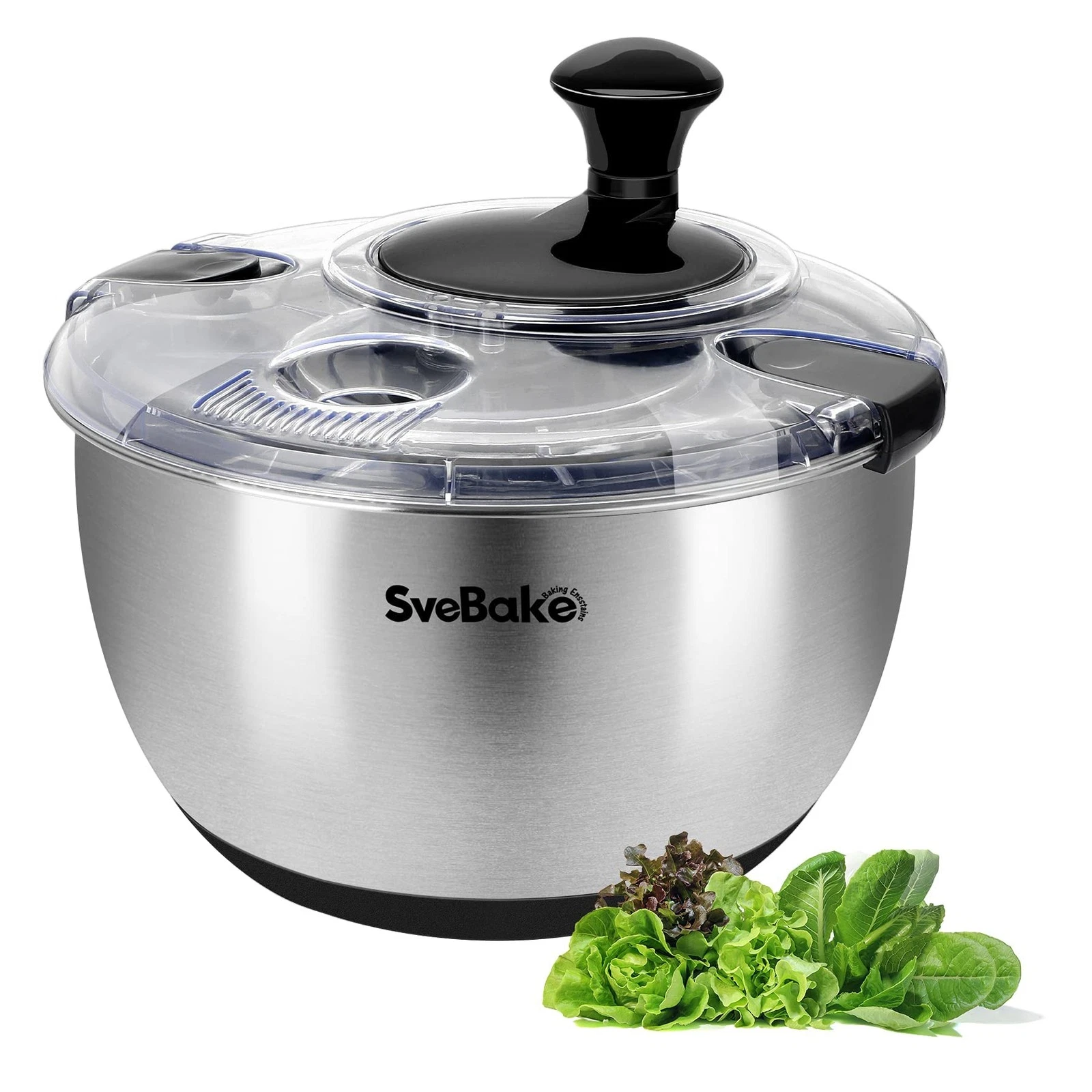 Stainless Steel Salad Spinner, 4.8 Qt Vegetable Washer, BPA-Free Lettuce Drye...