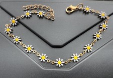 Beauty Women's Paint Colore Flower 9.5in Boho Beach Anklet 14K Rose Gold Plated