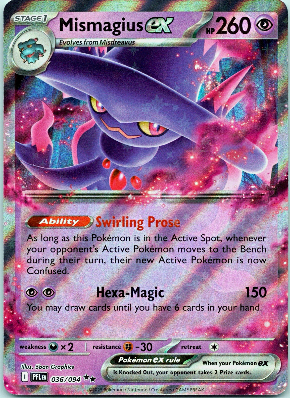The Pokémon Company Mismagius ex 036/094 Me02 Double Rare Holo EN Stage 1 HP260