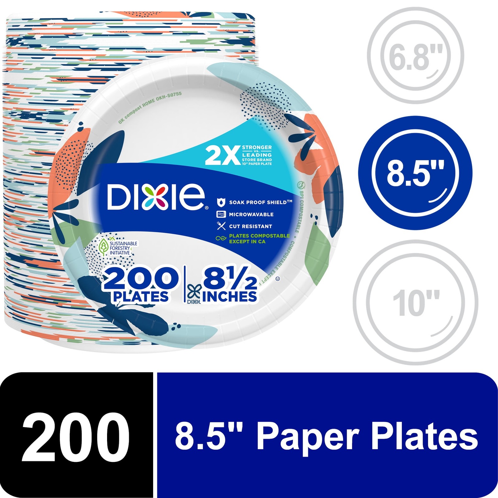 Dixie Everyday Disposable Paper Plates, 8.5", Multi-Color, 200 Count