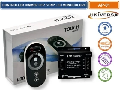 UNIVERSO CONTROLLER DIMMER PER STRISCE LED MONOCOLORE DC 12V-24V CON TELECOMANDO 3 CANALI