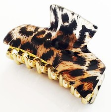  USA QUALITY ACRYLIC HAIR CLAW Hairpin Clip Leopard Print Brown French Style 02
