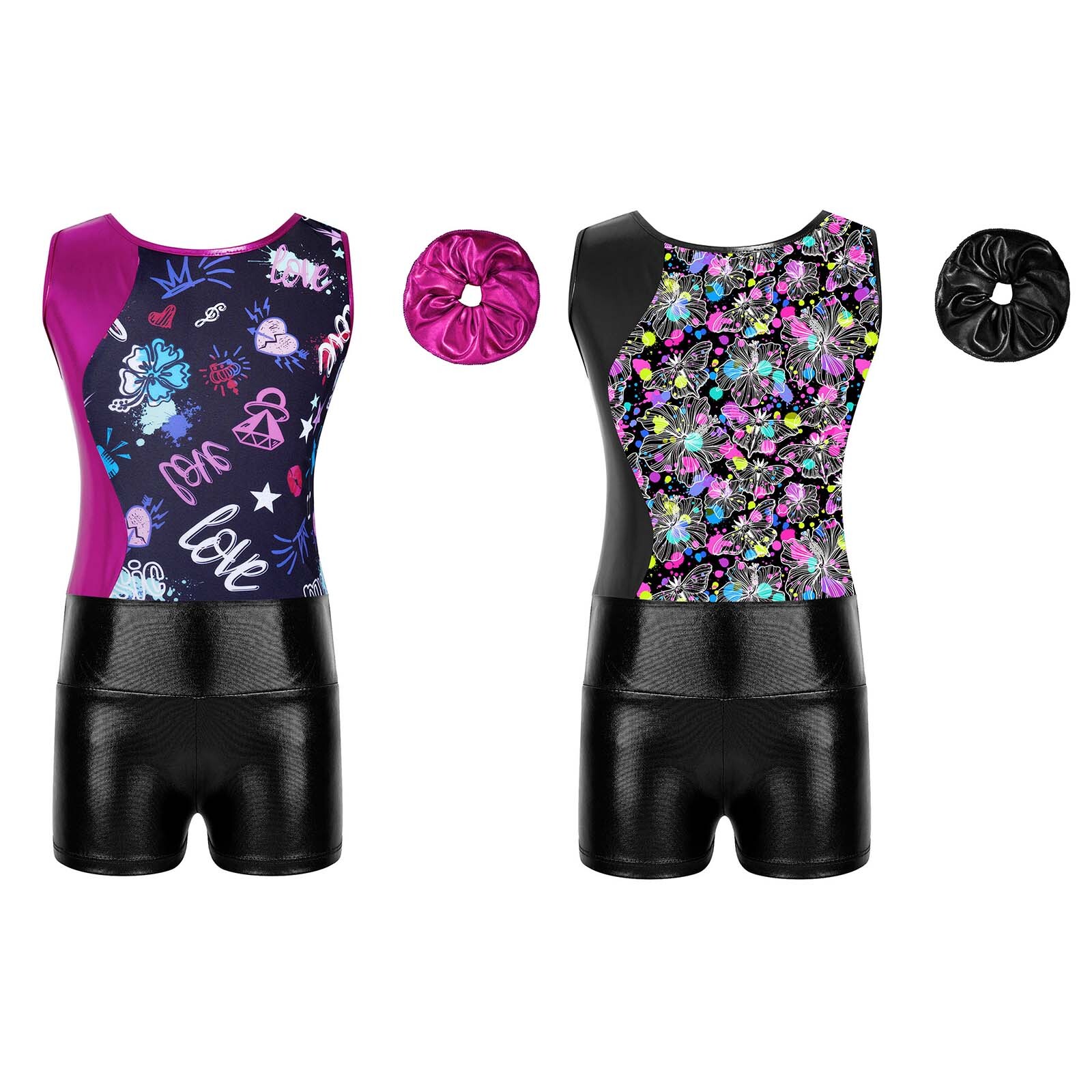 Kids Girls Leotard 3Pcs Bodysuit With Shorts Jumpsuit Dance Suit Activewear