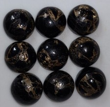 Black Copper Turquoise 10mm Flat Back Round Cabochon Gemstones