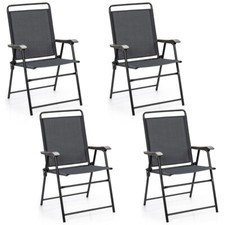 Lot de 4 Chaises Fauteuils de Jardin Pliantes en Textilène Accoudoirs Patins An