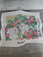 Vtg Latch Hook Rug Wall Bunny Animal Canvas Only 11x13 Flowers Bucilla 121c