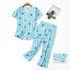 Womens Capri Set Sleepwear Soft Pajamas Sleep Nightshirts Print Comfy Pyjama Set