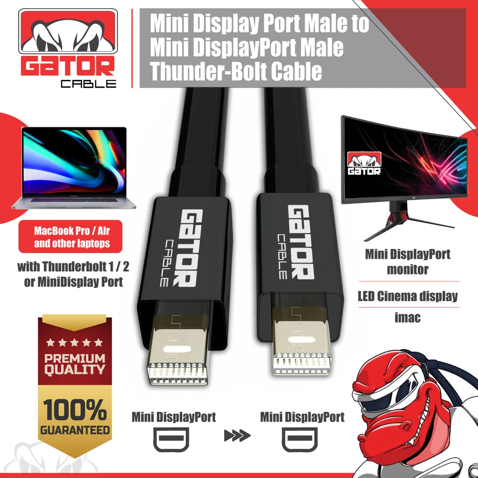 Mini DisplayPort to Mini DisplayPort Cable DP 1.2 4K 60Hz Audio Video Data 6FT - Image 3 of 4