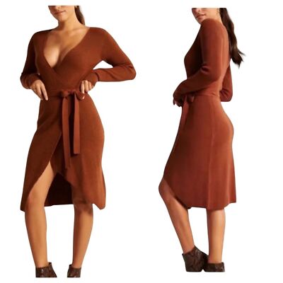Abercrombie & Fitch Brown Ribbed Knit Wrapped Sweater Dress Sz S Academia Y2K | eBay Abercrombie & Fitch Brown Ribbed Knit Wrapped Sweater Dress Sz S Academia Y2K | eBay
