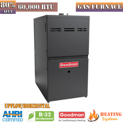 R32 Goodman Gas Furnace Upflow/Horizontal 80% AFUE 60K BTU Low NOx