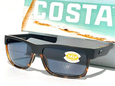 COSTA Del Mar HALF MOON Matte Black Tort POLARIZED Gray 580P Sunglass HFM 181