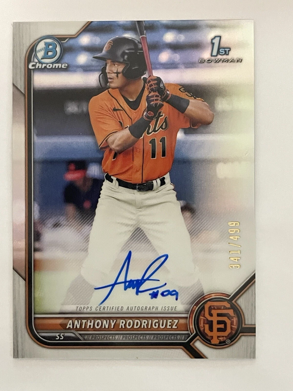 2022 Bowman Chrome Anthony Rodriguez RC /499 Auto 1st Bowman Refractor CPA-ARZ