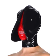 Black Latex Hood Red Rubber Mask with zipper for Experience Suffocation Fetish