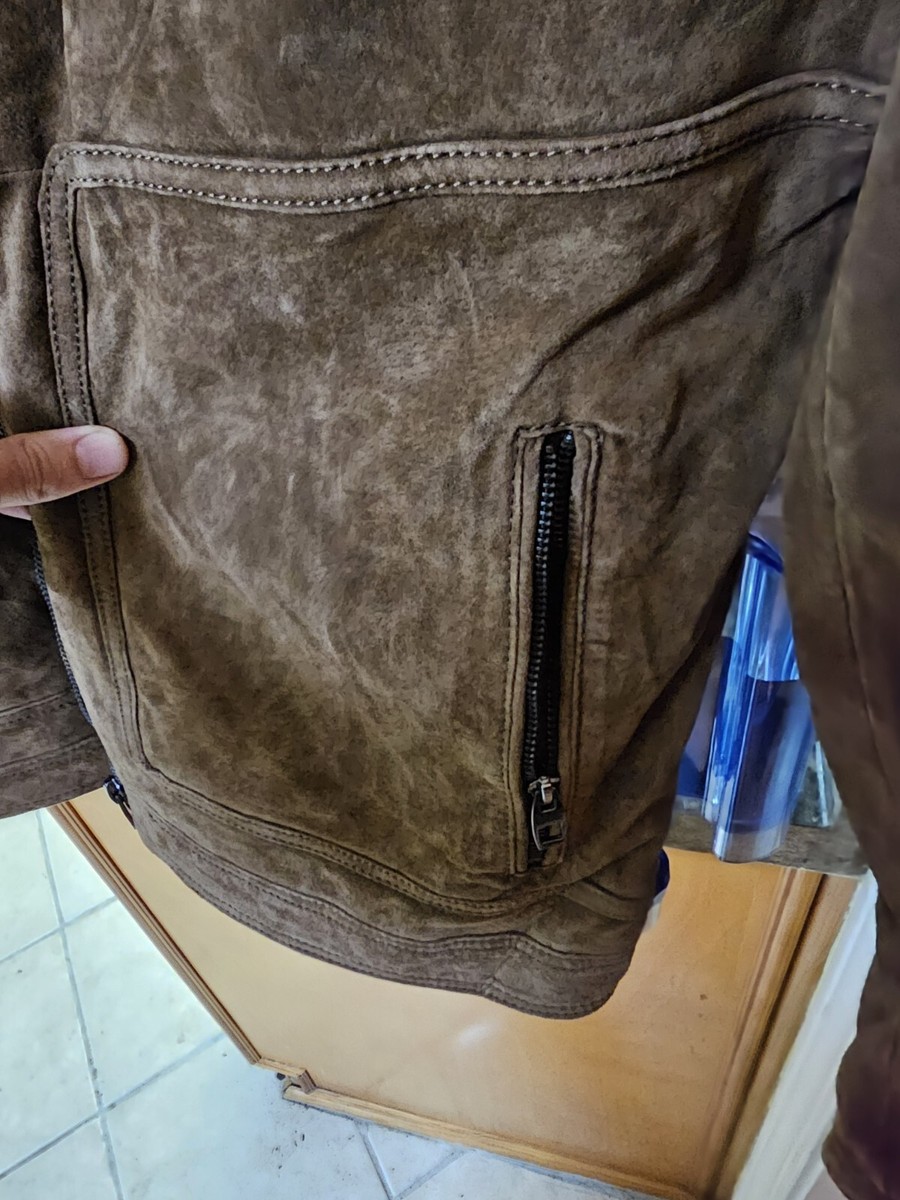 RARE Zara Man Brown Pig Leather Biker Moto Jacket Men's Sz