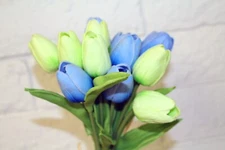 15pc Apple Green Blue Blush Real Touch Tulip Bundle Artificial Flower Wedding