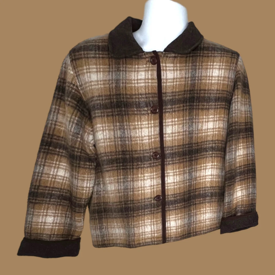 Vtg Brown Women Jacket Coat Chore Field Button Fuzzy Comfy Wool SIZE LARGE - Image 4 of 4