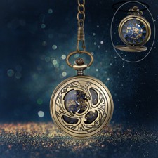 Mens Retro Phoenix Half Hunter Steampunk Windup Skeleton Mechanical Pocket Watch