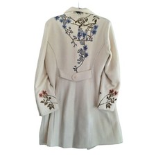 Vtg 90s Xoxo Cream Floral Embroidered Long Coat Cashmere Wool Blend Y2k Size Xl