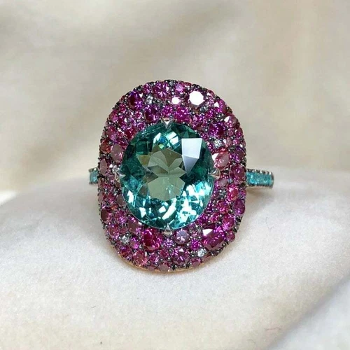 Lagoon Tourmalin, Paraïba Tourmaline and Purple Amethyst 6.50TCW Amazing Ring