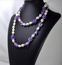 COLLANA  IN ARGENTO 925 CON PERLE BAROCCHE E SASSI AMETISTA LAVANDA    AGLN 0119