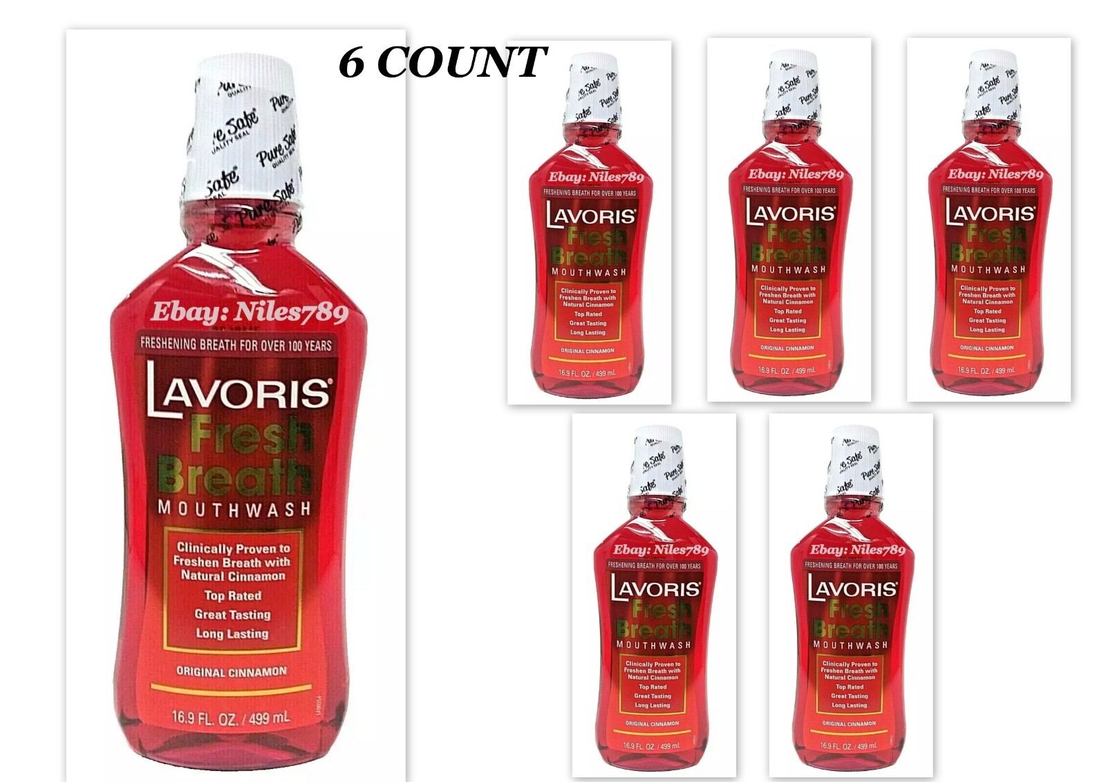 Lot of 6 Lavoris Fresh Breath Mouth Wash Original Cinnamon 16.9 FL OZ SEALED