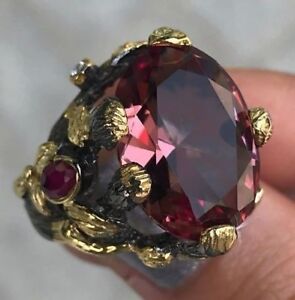 Turkish 100% Color Change Alexandrite 925 Solid Sterling Silver Ring Gold Plate