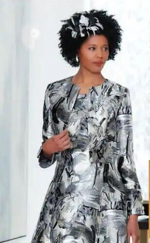 Size 16 Ashro Silver Formal Wedding Dinner Party Church Drew Jacket Dress - Picture 2 of 6