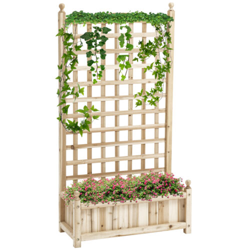 Outsunny Raised Garden Bed with Trellis Garden Planters Indoor Outdoor Natural - Picture 1 of 11