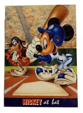 Mickey at Bat Walt Disney Postcard Mickey Mouse Goofy Baseball Posted 1990