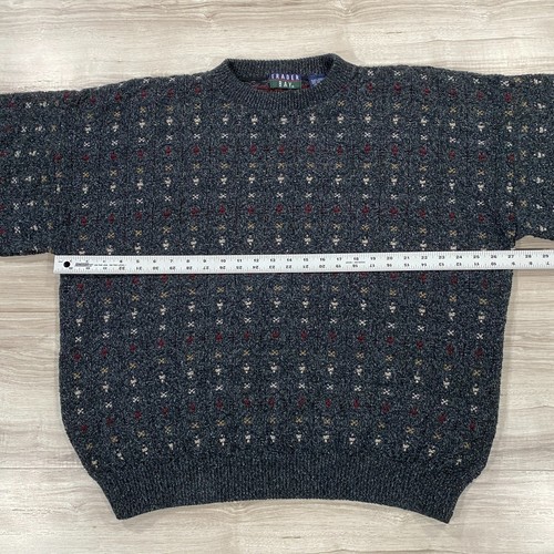 Vintage Trader Bay Knit Sweater Men 2XLT Gray Geometric Cotton Blend Grandpa 90s - Picture 5 of 12