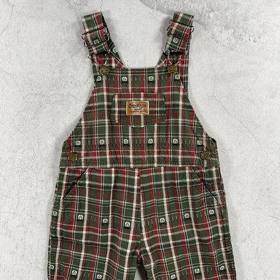 Vintage 90er OshKosh B'gosh Latzhose Baby 24 Monate grün & rot kariert Overall